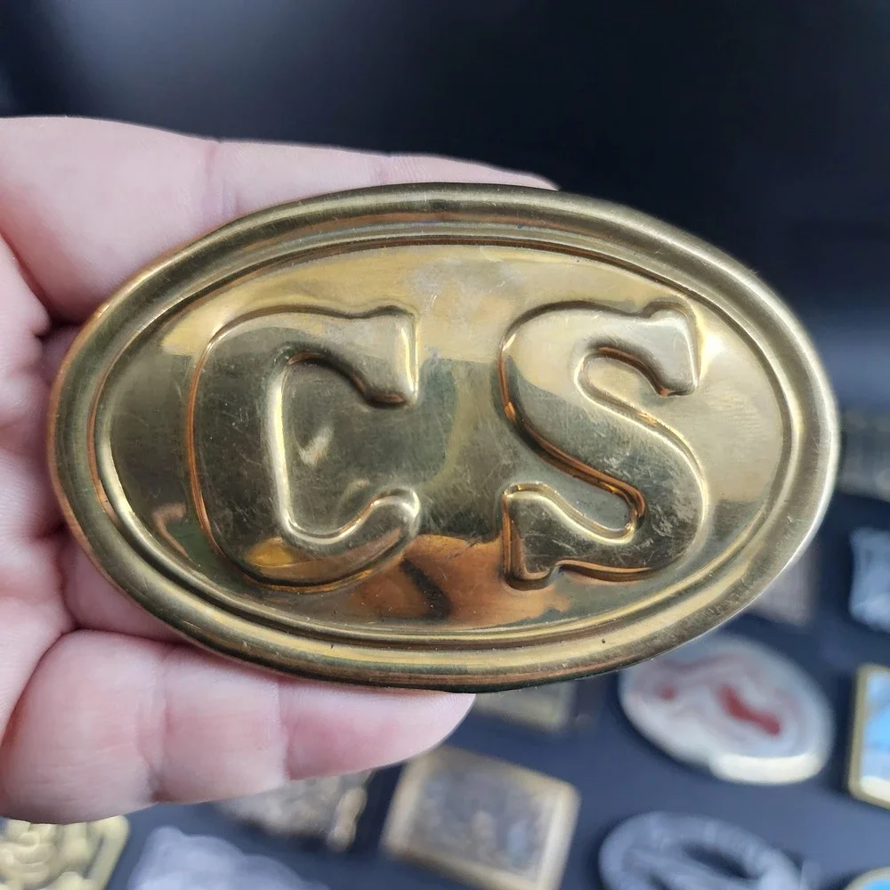 Vintage Gold Toned CS War Re-enactment Belt Buckle, Hefty Weighted Buckle